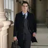 Estilo Coreano Espesso Masculino Outono e Inverno Slim Fit Tamanho Grande Novo Roupa Externa de Lã Corta-vento Masculino Roupa Externa Longa de Lã Bonito Preto