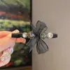 Presilha de Cabelo Preta Versátil com Laço de Rede, Elegante Presilha Jacaré para a Parte de Trás da Cabeça, Grampo de Cabelo com Strass, Acessório de Cabelo com Presilha Lateral de Rede