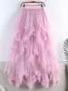 Falda de Malla Irregular para Pastel con Bordes de Hongo, Falda de Gasa Hada Esponjosa de Cintura Alta de Longitud Media con Falda Larga