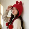 Chapéu de Tricô Fofo com Orelhas de Coelho Feito à Mão Estilo Ins Coreano para Mulheres, Novo Modelo Outono e Inverno, Chapéu Lei Feng Quente com Proteção de Orelhas Tricotado