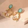 Brincos de Pérola Flor Vazada Vintage, Incrustados com Diamantes, Brincos Pendentes Irregulares, Brincos de Tarraxa Femininos Estilo Palácio de Luxo Leve Francês Atacado