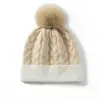 Gorro de Punto de Cachemir Dropshipping para Mujer Otoño Invierno Tejido de Cable con Pompón Bloque de Color Lindo Cálido Protección para las Orejas Gorro