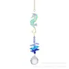 Atrapasoles Concentrador de Luz Placa de Hierro Azul Caballito de Mar Ballena Delfín Colgante de Cristal Carrillón de Viento para Jardín Suministro Transfronterizo