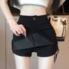 Falda Negra Irregular de Corte A para Mujer, Nueva Falda Corta Primavera 2025, Cintura Alta que se Ajusta a la Cadera, Pantalón-Falda, Falda