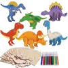 Conjunto de Quebra-Cabeça de Dinossauro de Madeira 3D Artesanato Criativo DIY Feito à Mão Pintura Infantil Grafite Artesanato em Madeira