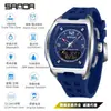 Reloj Deportivo Sanda de Doble Pantalla para Estudiantes de Secundaria, Montañismo al Aire Libre, Hora Mundial, Resistente al Agua, Cuenta Atrás, Versátil, Elegante Reloj Electrónico