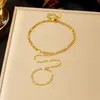 Moda Coreana Minimalista Nicho Chapado en Oro Doble Capa Cadena Plana Acero Inoxidable Joyería para Uso Diario, Pulsera Entrelazada