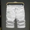 Shorts Jeans Branco Puro Juvenil Masculino Estilo Coreano Slim Reto Cinco Pontos Calça de Verão Masculina Fina Estilo Japonês Meia-Calça