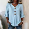 Transfronteiriço 2026 Nova Roupa Feminina Europeia e Americana Amazon Verão Feminino Gola V Algodão Linho Camisa Moda Botão Top para Mulheres