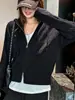 Suéter Tejido con Diseño Cuidadosamente Seleccionado de Doble Cremallera para Mujer Otoño Invierno Grueso Cálido Estilo Coreano Sudadera con Capucha Color Sólido Cárdigan Top