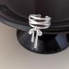 Anillo de Lazo de Plata Esterlina S925 para Mujer, Exquisito Diseño de Cinta, Costuras Lineales, Estilo Dulce de Ballet, Anillo Abierto