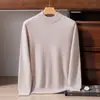 Novedad Otoño 2026 Suéter de Punto para Hombre 100% Cachemira Pura Cuello Alto Medio Color Sólido Versátil Camisa Base Simple