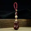 Calabaza de Sándalo Rojo con Incrustaciones de Plata, Colgante de Calabaza Doble Felicidad, Incrustado con Adorno de Llavero de Paz y Alegría, Personalizable