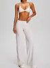 Conjunto nuevo de pantalones anchos casuales para primavera y verano para mujer, alta elasticidad, control de abdomen, pantalones rectos plisados, conjunto para correr, fitness, yoga