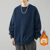 Moletom Preto Masculino Gola Redonda 500g Primavera/Outono, Marca da Moda, Forrado com Fleece, Blusa Casual de Caimento Solto