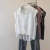Colete patchwork sem mangas azul marinho plus size feminino, estilo coreano de verão, camisa curta casual versátil, estilo fino
