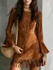 Amazon Transfronterizo Otoño 2026 Europeo y Americano Comercio Exterior Nueva Ropa de Mujer Gamuza Sintética Borlas Ajustado Vestido Largo