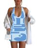 Amazon Europeu e Americano 2024 Comércio Exterior Moda Feminina Primavera e Verão Novo Cor Contrastante Sexy Decote V Quadril Lã Vestido Mulher