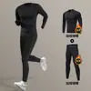 Traje de Corrida de Inverno Transfronteiriço para Homens, Camada de Base Térmica com Forro de Fleece, Roupa de Compressão de Secagem Rápida para Esportes, Fitness e Treinamento de Esqui