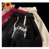 Moletom retrô americano cor bordô para homens, outono e inverno, forrado com fleece, marca da moda, resistente, jaqueta com capuz estampada jovem para primavera e outono