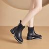 Outono 2025 Botas Martin de Veludo Couro Genuíno Femininas Sola Grossa Aumento Interno Botas Cano Alto Femininas Retro Slip-On Casual Sapatos Femininos