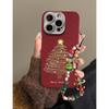 Pulsera de Árbol de Navidad para Apple 16pro Funda Roja para Teléfono Móvil 15 Agujeros Finos Patrón de Cuero 14 Todo Incluido Resistente a Caídas Película para Lente