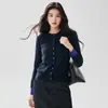 Colección de otoño e invierno: Cárdigan de punto de cachemira color block estilo francés para mujer, con corte holgado, efecto adelgazante, cuello redondo y mangas color block.
