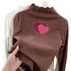 Ropa interior de base para niñas de dibujos animados De Rong Otoño e Invierno Cuello medio alto Manga larga Tallas medianas y grandes para niños Elegante Cálido Oreja Volante Ropa interior Camiseta