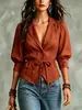 Otoño 2026 Nuevo Transfronterizo Europeo y Americano Comercio Exterior Elegante para el Trabajo Color Sólido Blazer con Lazo en la Cintura Camisa Abotonada con Cuello para Mujer