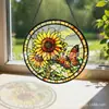 Girassol Borboleta Vitral Pegador de Sol Redondo Decoração para Pendurar na Janela Exclusivo Transfronteiriço Ornamento para Pendurar no Jardim