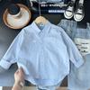 Outono 2025 Roupas Infantis Meninos Meninos Estilo Moderno Bonito Camisas de Manga Comprida Listradas Tops Camisas Atacado
