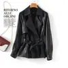 Moda Europea y Americana Ropa de Abrigo para Mujer Marrón Cintura ceñida Solapa Chaqueta de Piel de Oveja Otoño Nuevo Estilo Cintura ceñida Retro Adelgazante Top