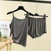 Conjunto de Pijama de Modal Feminino Verão Alça Única Shorts Casuais Camisa Base Solta Roupas de Casa Conjunto de Duas Peças