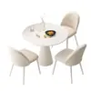Juego de mesa redonda color crema estilo francés para apartamentos pequeños, con tablero y sillas de losa de roca, adecuado para recepción de lujo ligero, reuniones y uso en balcón