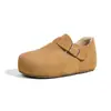 Sapatos Dinâmicos Impermeáveis de Couro Genuíno Completo com 4,5cm de Altura Interna, Estilo Coreano de Fivela de Couro de Vaca para Inverno, Quentes com Forro de Lã, Sapatos Birkenstock para Mulheres