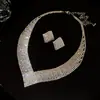 Aretes Colgantes y Collar de Flor de Circonita Brillante Estilo Corte Europeo y Americano, Cadena Ligera de Lujo Nicho para Clavícula, Joyería Exquisita Transfronteriza
