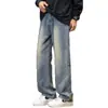 Jeans Negros de Pierna Recta para Hombre, Estilo Primavera y Otoño, Moda Americana de Calle, Marca de Tendencia, Pantalones Sueltos de Pierna Ancha