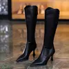 Botas Altas de Mujer Tacón Fino 2026 Otoño/Invierno Nueva Llegada Punta Fina Tacón Alto Corte en V Botas Largas Elegantes Elásticas Adelgazantes