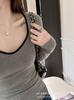 316# cachemir antibacteriano ropa cálida estilo Hepburn color de contraste copa integrada otoño e invierno engrosado cepillado cuello de rombos top de manga larga