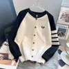 Chaqueta Suéter Otoño e Invierno 2025 Nuevo Combinación de Colores para Mujer Holgado Cuello Redondo Estilo Perezoso Cárdigan de Punto con Top de Manga Larga