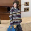 Suéter con solapa para niña Primavera y Otoño 2026 Nuevo Estilo Mediano y Grande Infantil Tejido de Bloques de Color Estilo Coreano Top con Media Cremallera