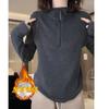 Suéter con cuello de terciopelo engrosado suelto, cremallera, nuevo para otoño e invierno, prenda exterior para mujer, camiseta base combinable, top para apilar, talla grande