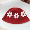 Chapéu de tricô com flor feito à mão para mulheres, outono e inverno, chapéu de pescador de lã, estilo coreano japonês, chapéu balde, chapéu quente, estilo ocidental, moda de rua