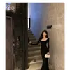 Vestido Sexy de Otoño Estilo Socialité Color Sólido Cuello Bajo Manga Larga para Mujer, Vestido Largo Bodycon de Alta Gama Ceñido a la Cintura Cola de Pez