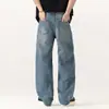Jeans vintage para hombre, nuevo estilo de verano, corte recto holgado, marca de moda, estampado de grafiti, pierna ancha, estilo urbano americano, pantalones largos versátiles