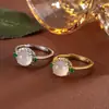 Anillo Huevo de Paloma con Cabujón de Calcedonia Imitación Jade Tipo Hielo, con un Toque de Alta Gama, Exquisito y Elegante, Incrustado con Piedra de Jade Imitación Circonia