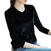 Sudeste Asiático Primavera e Outono Tamanho Grande Solto Temperamento Casual Veludo Dourado Roupa Íntima Manga Longa Gola Redonda Camiseta Camisa Base Top