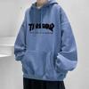 Sudadera con capucha forrada de forro polar con diseño de carta americana para hombre, estilo retro coreano, guapo, para estudiante, otoño e invierno, top holgado, chaqueta