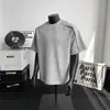 Camiseta Masculina Estilo Americano Patchwork Desconstruído Ombro Reto Manga Curta, Top Versátil Elegante de Verão, Casual Solto Meia-Manga