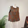 Chaleco retro arrugado de estilo nacional jacquard chino, nuevo modelo 2026, sin mangas, cuello redondo, holgado, que estiliza la figura, para mujer.